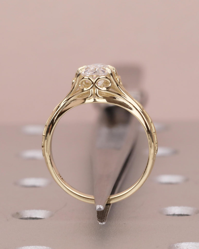 1ct Oval Moissanite Ring, Antique Filigree Engagement Ring, 14k Yellow Gold Solitaire Ring, Scrollwork Ring, Vintage Wedding Ring Women image #7