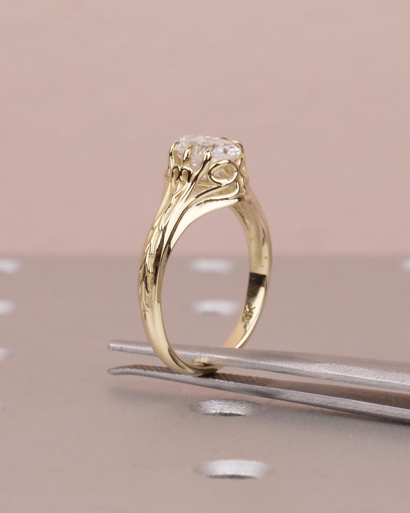 1ct Oval Moissanite Ring, Antique Filigree Engagement Ring, 14k Yellow Gold Solitaire Ring, Scrollwork Ring, Vintage Wedding Ring Women image #12