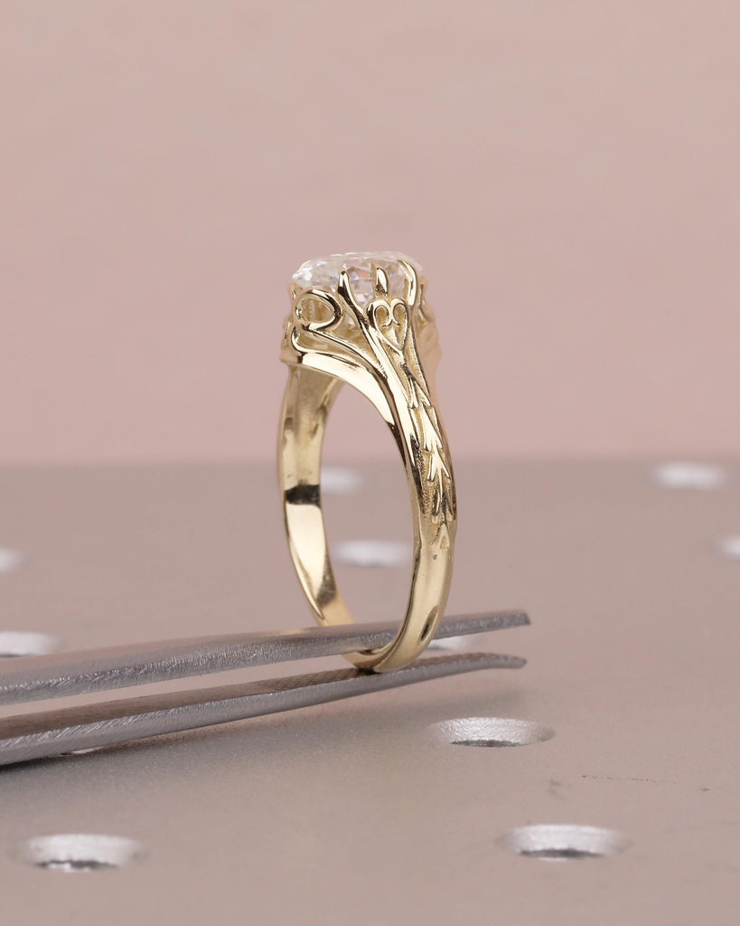1ct Oval Moissanite Ring, Antique Filigree Engagement Ring, 14k Yellow Gold Solitaire Ring, Scrollwork Ring, Vintage Wedding Ring Women image #8