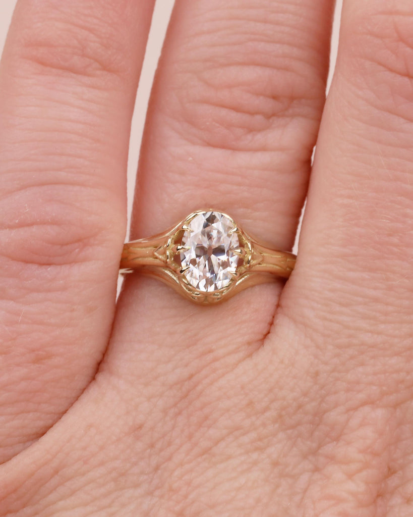 1ct Oval Moissanite Ring, Antique Filigree Engagement Ring, 14k Yellow Gold Solitaire Ring, Scrollwork Ring, Vintage Wedding Ring Women image #14