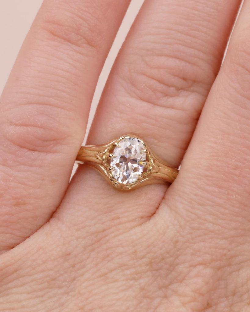 1ct Oval Moissanite Ring, Antique Filigree Engagement Ring, 14k Yellow Gold Solitaire Ring, Scrollwork Ring, Vintage Wedding Ring Women image #17