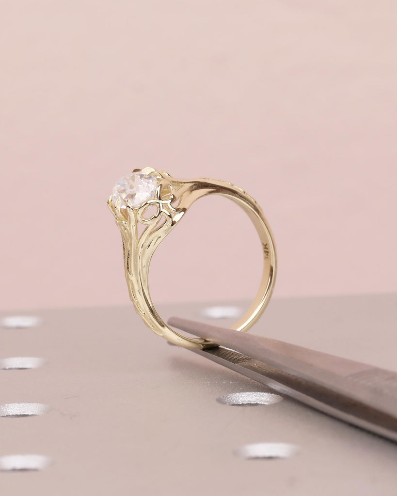 1ct Oval Moissanite Ring, Antique Filigree Engagement Ring, 14k Yellow Gold Solitaire Ring, Scrollwork Ring, Vintage Wedding Ring Women image #15
