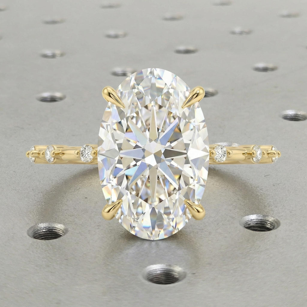 5ct VVS Moissanite Ring, Oval 14K Solid Gold Ring, Floating Bubble Teardrop Diamond Big Carat Engagement Wedding Anniversary Ring For Her