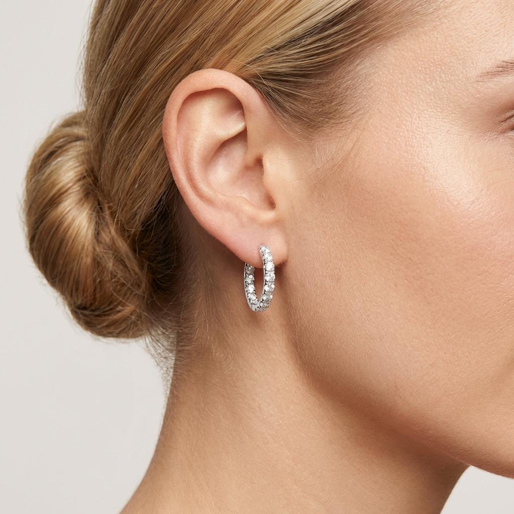 1 CTW Moissanite Hoop Earrings, Minimalist 14k Gold Inside Out Earrings image #1