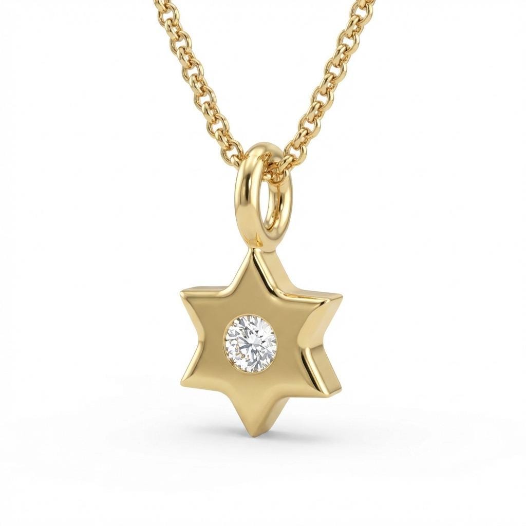 Dainty Diamond Star of David Necklace, Jewish Star Charm, Yellow Gold Magen David, Star of David Necklace, Jewish Star of David Necklace