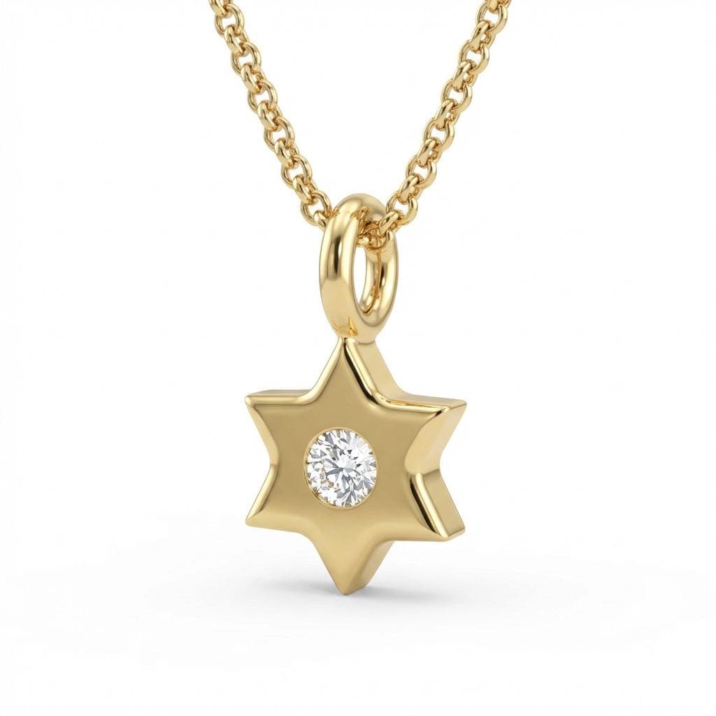 Star of David Pendant Layering Necklace: Round Diamond or Moissanite, 14k/18k Yellow Gold Chain image #2