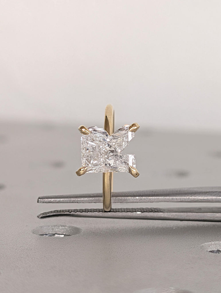 R-Shaped CVD Diamond Engagement Ring | Alphabet Letter R Diamond Ring | 14k 18k Solid Gold Initial Ring | Initial Pinky Ring image #9