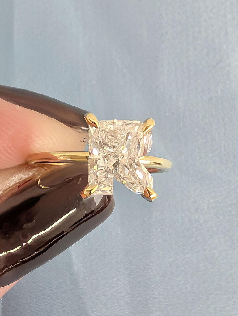 R-Shaped CVD Diamond Engagement Ring | Alphabet Letter R Diamond Ring | 14k 18k Solid Gold Initial Ring | Initial Pinky Ring image #2