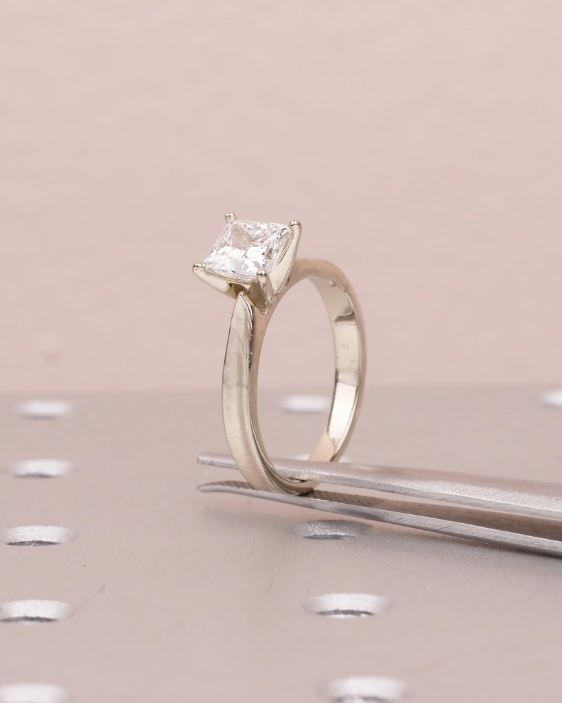 Princess Cut Engagement Ring, IGI Certified Lab Grown Diamond Ring, Unique 14k White Gold Solitaire Rings for Women, Bridal Jewelry image #12