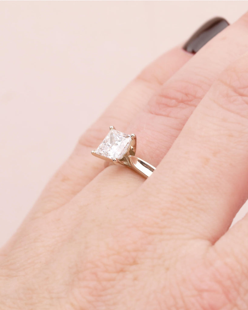 Princess Cut Moissanite Ring in 14k White Gold, Solitaire Engagement Ring image #15
