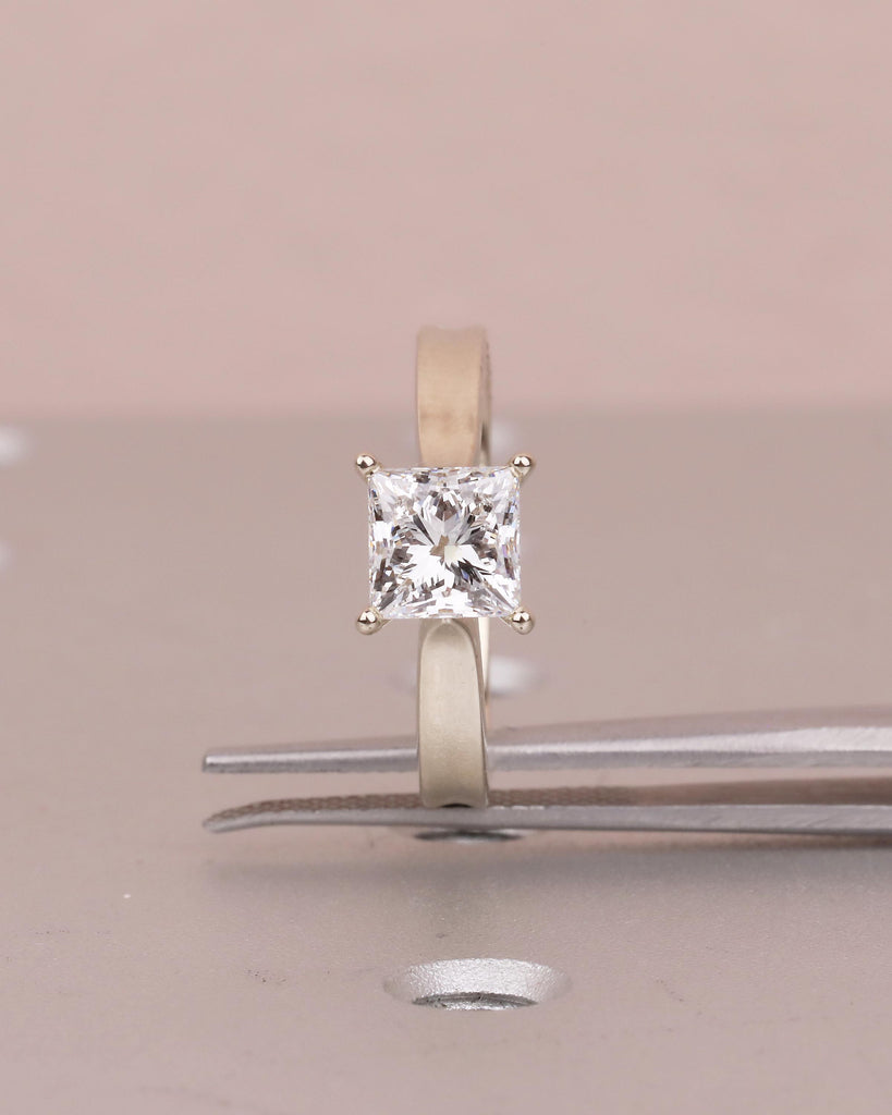 Princess Cut Moissanite Ring in 14k White Gold, Solitaire Engagement Ring image #8