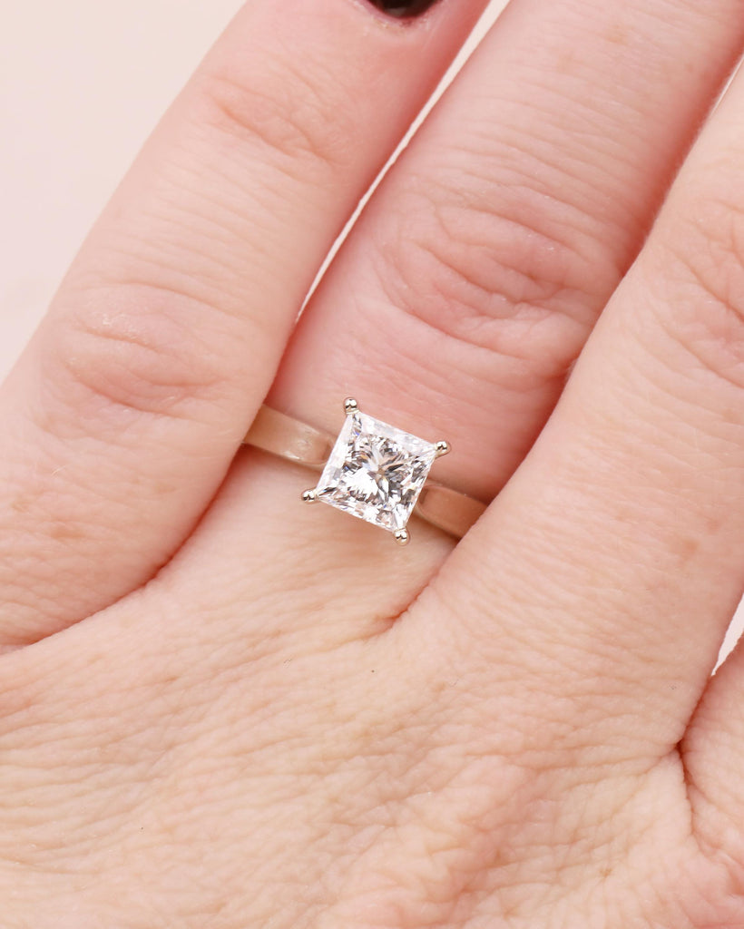 Princess Cut Moissanite Ring in 14k White Gold, Solitaire Engagement Ring image #5
