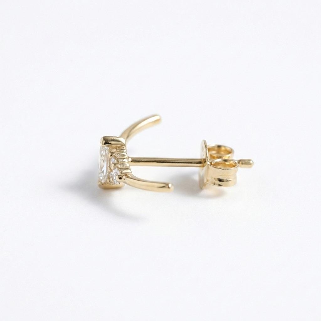 14k/18k Solid Gold Diamond Earrings Hinged Ear Cuff: Marquise and Round cut Tiny Gemstones, Push Back Closure image #3