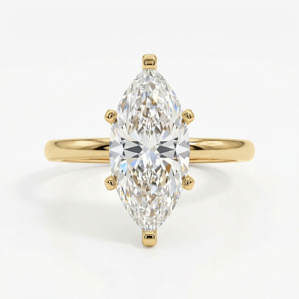 Marquise cut VVS Moissanite 3ct Engagement Ring | Solitaire Yellow Gold Wedding Anniversary Ring | Dainty Promise Rings for Her