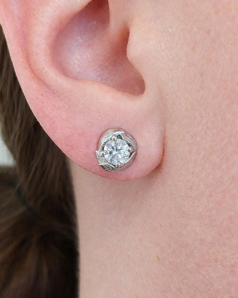 VVS1 Moissanite Stud Earrings, Leaf Stud Earrings, 1ctw to 8ctw, 14k 18k Solid Gold, Push Back, Diamond Alternative Stud Earrings for Women image #6
