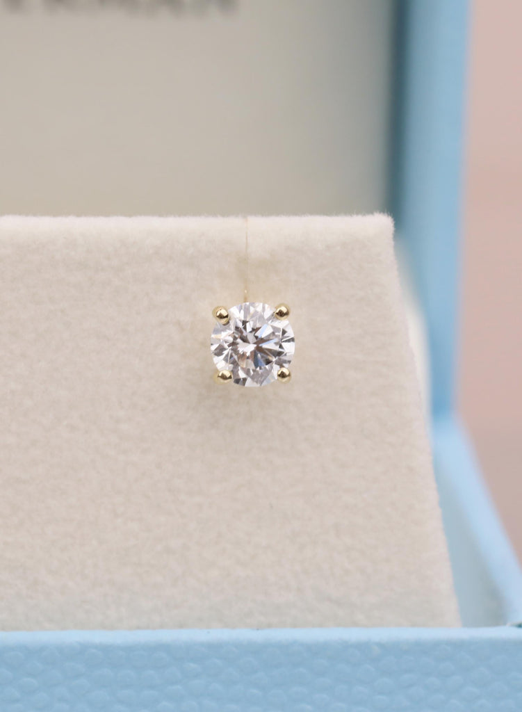 14K Yellow Gold Solitaire Stud Earrings, Round Lab Grown Diamond, Minimalist Wedding Jewelry image #15