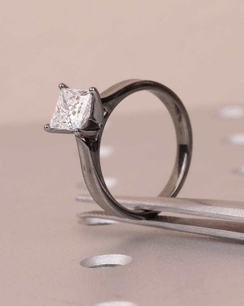 14k Black Gold Princess Cut Lab Grown Diamond Engagement Ring