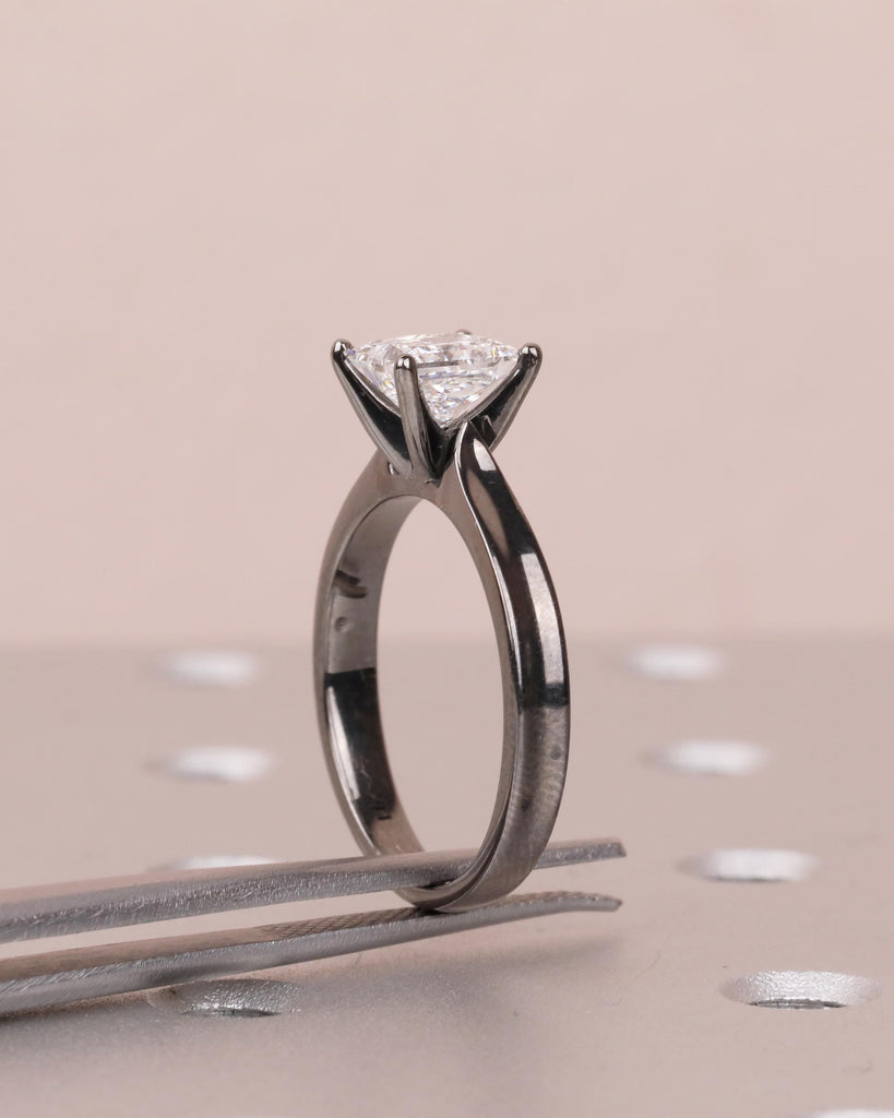 Moissanite Solitaire Ring, Unique Princess Cut Engagement Ring, Minimalist Promise Ring for Her, 14k Black Gold Ring, Wedding Ring for Women image #5