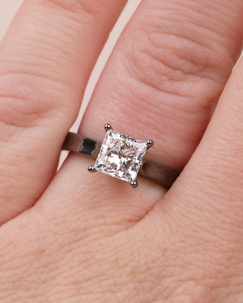Moissanite Solitaire Ring, Unique Princess Cut Engagement Ring, Minimalist Promise Ring for Her, 14k Black Gold Ring, Wedding Ring for Women image #13