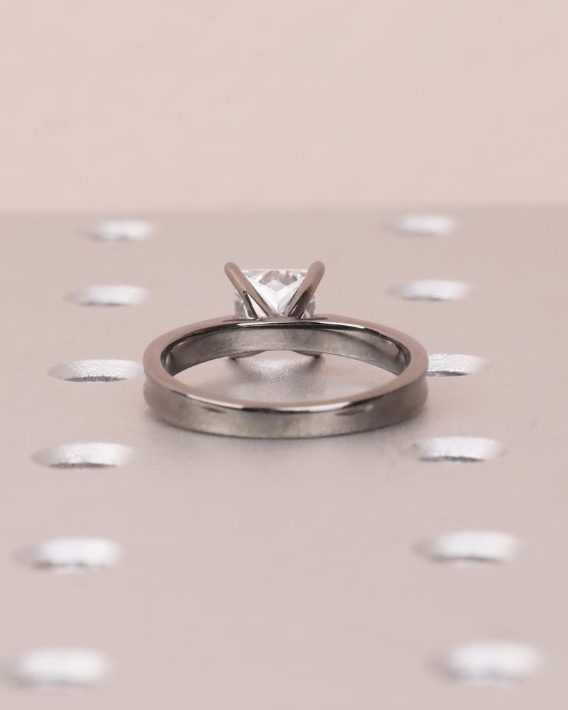 Moissanite Solitaire Ring, Unique Princess Cut Engagement Ring, Minimalist Promise Ring for Her, 14k Black Gold Ring, Wedding Ring for Women image #7