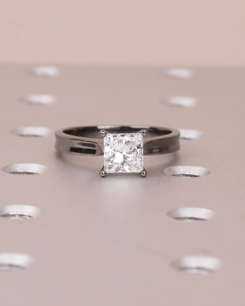 Moissanite Solitaire Ring, Unique Princess Cut Engagement Ring, Minimalist Promise Ring for Her, 14k Black Gold Ring, Wedding Ring for Women image #12