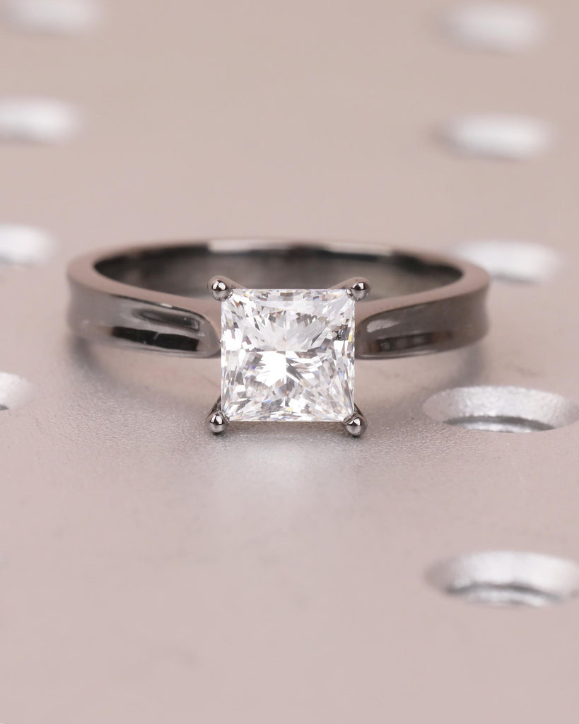 Moissanite Solitaire Ring, Unique Princess Cut Engagement Ring, Minimalist Promise Ring for Her, 14k Black Gold Ring, Wedding Ring for Women image #15