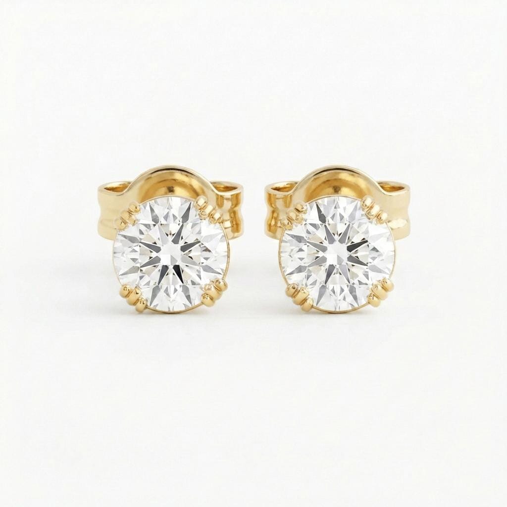 Round VVS Moissanite Stud Earrings: Dainty 14K Solid Gold Threaded studs image #2