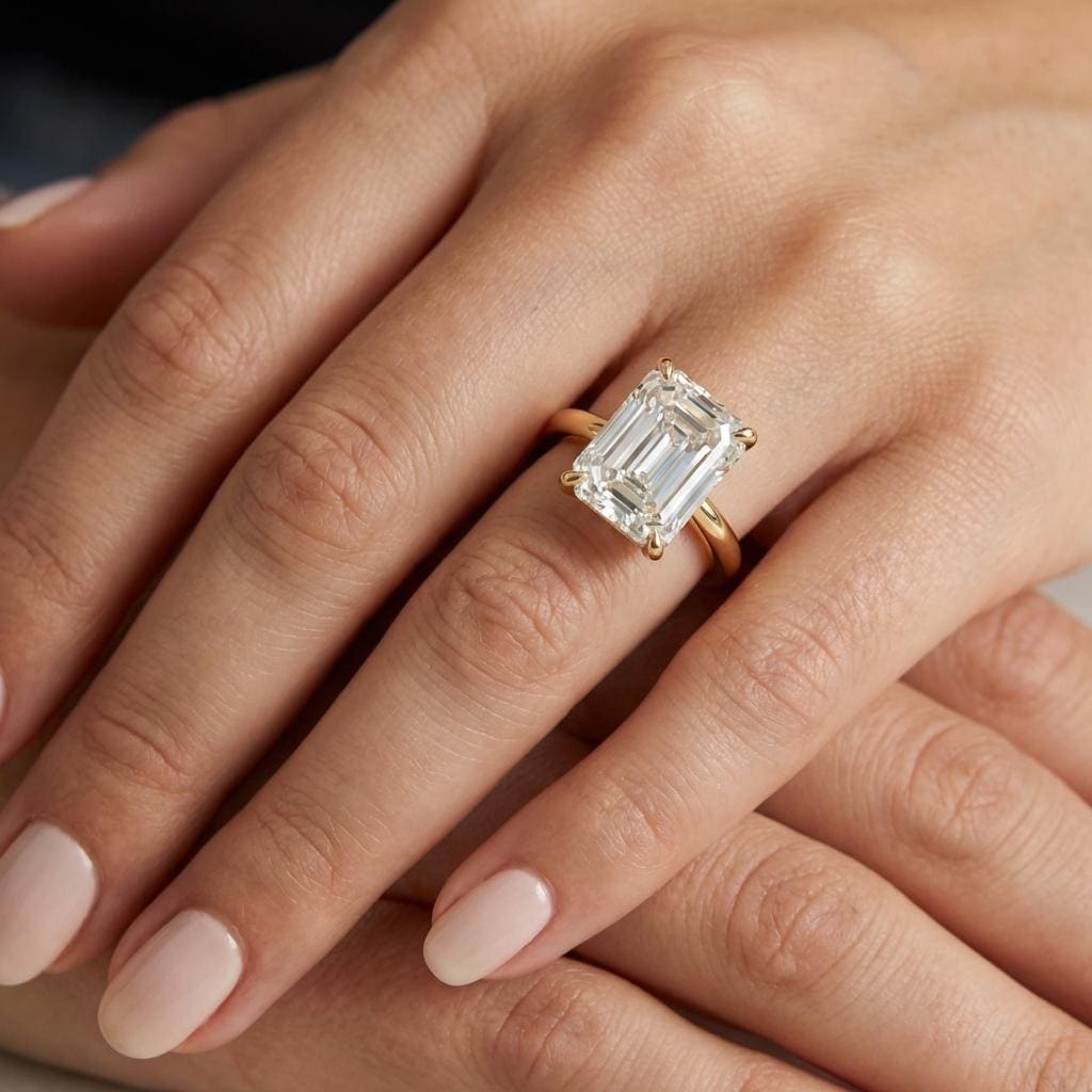 4 Carat Emerald Cut Lab Grown Diamond Engagement Ring, 4ct Emerald Cut Ring, IGI Certified Lab Diamond Solitaire Ring, 14k Gold Promise Ring image #2