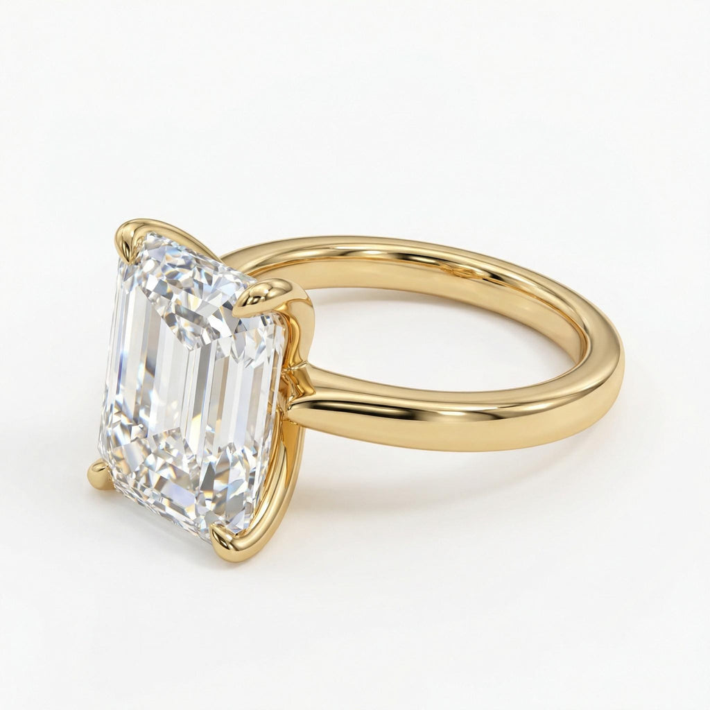 4 Carat Emerald Cut Moissanite Engagement Ring | 4 CT Emerald Cut Ring | Solid Gold 14k Moissanite Solitaire Ring | Anniversary Wedding Ring image #4