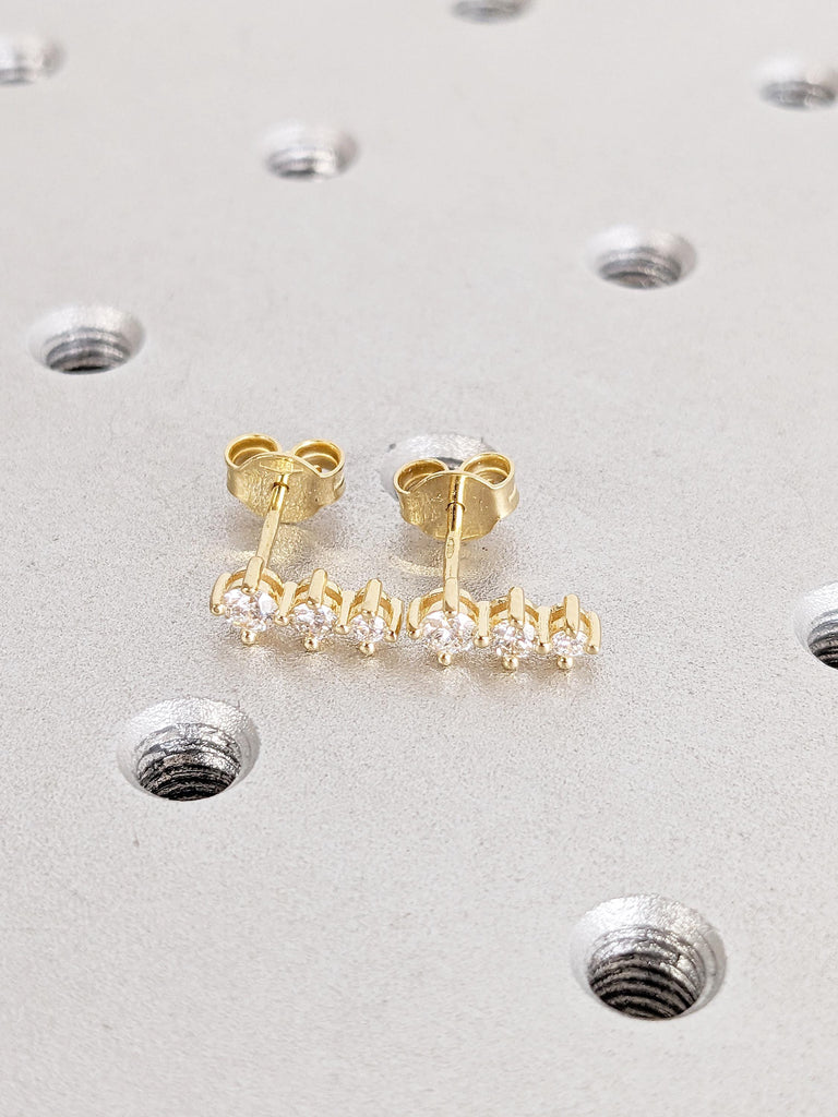 Minimalist Earrings, Three Stone Lab Diamond Earrings, 18k Gold Stud Earring image #11