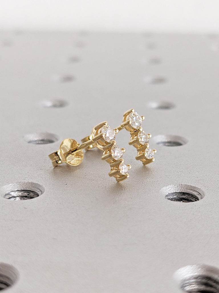 Minimalist Earrings, Three Stone Lab Diamond Earrings, 18k Gold Stud Earring image #2