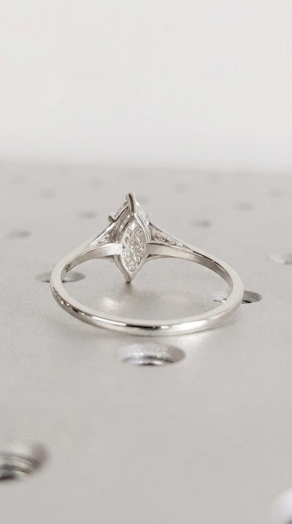 Silver Heirloom Moissanite Engagement Ring, Marquise Cut Victorian Filigree Band, Antique Proposal Ring, Women's Wedding Anniversary Ring image #4