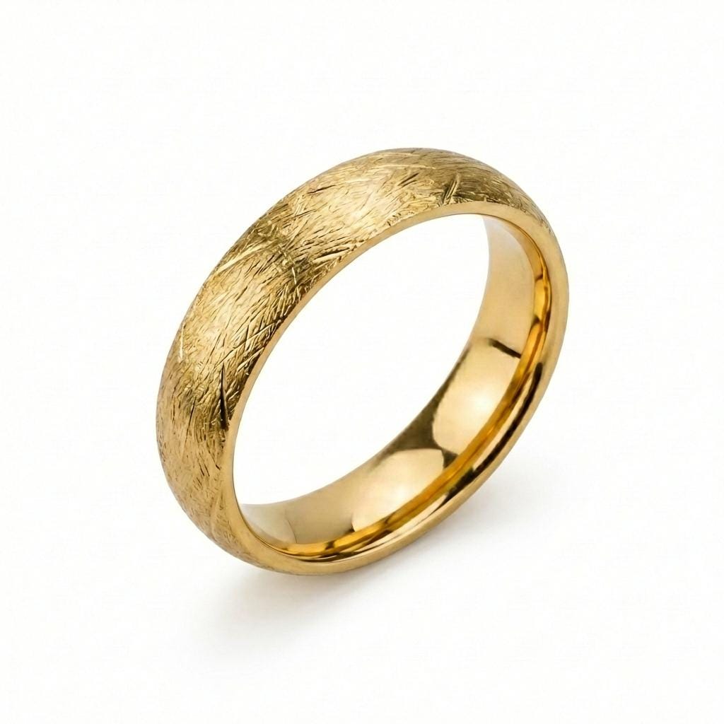 Domed 14k Yellow Gold Tungsten Ring Mens Sandblasted Matte Wedding Band Ring, 5 mm, Yellow gold tungsten band Comfort Fit