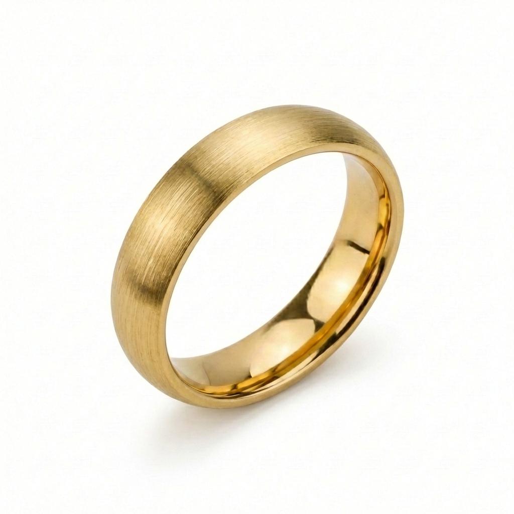 Domed 14k Yellow Gold Tungsten Ring Mens Brushed Matte Wedding Band Ring, 5 mm, Yellow gold tungsten band Comfort Fit