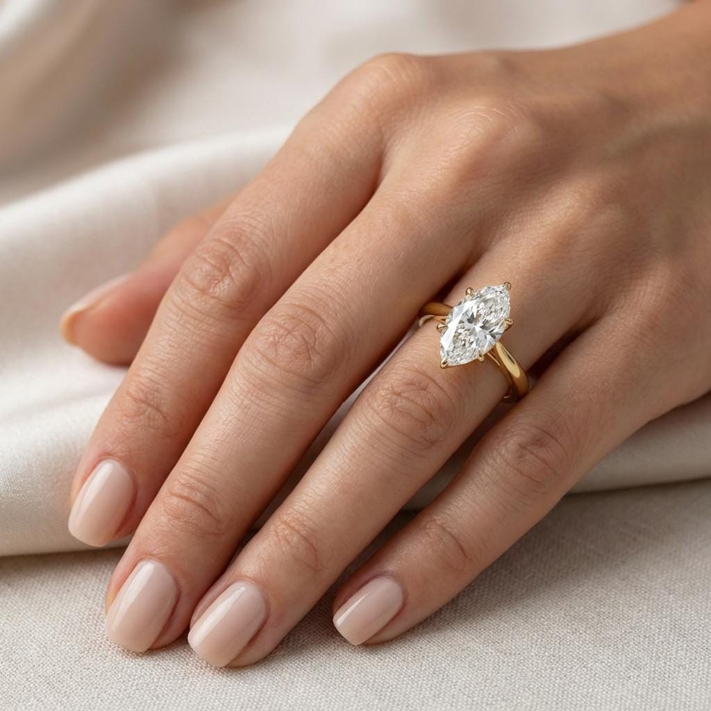 Marquise Engagement Ring, Tulip Set Moissanite Engagement Ring, Cathedral Setting Handmade Wedding Anniversary Ring, Affordable Ring for Her image #2