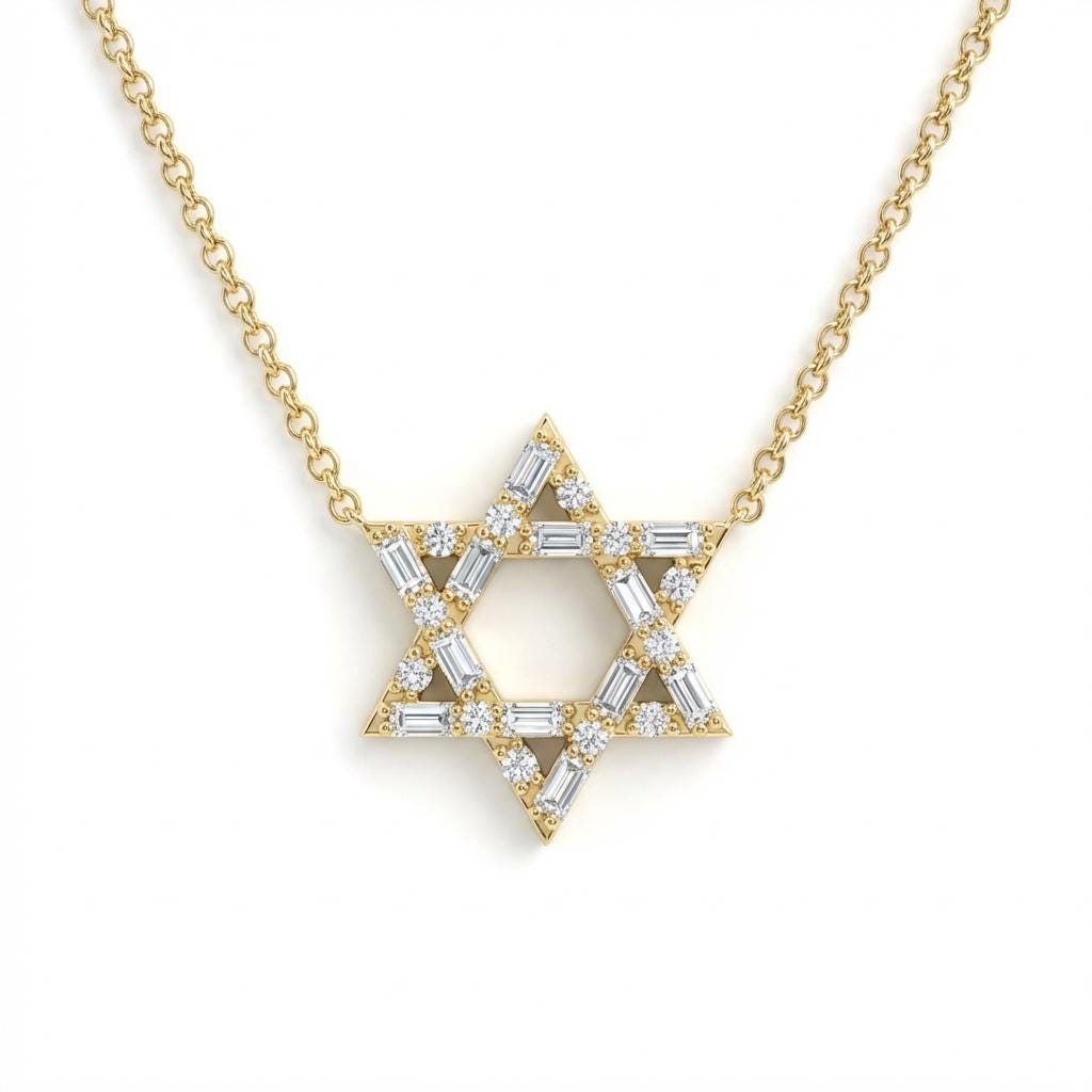 14k Gold Star of David Necklace Women, Dainty Diamond Necklace Pendant image #2