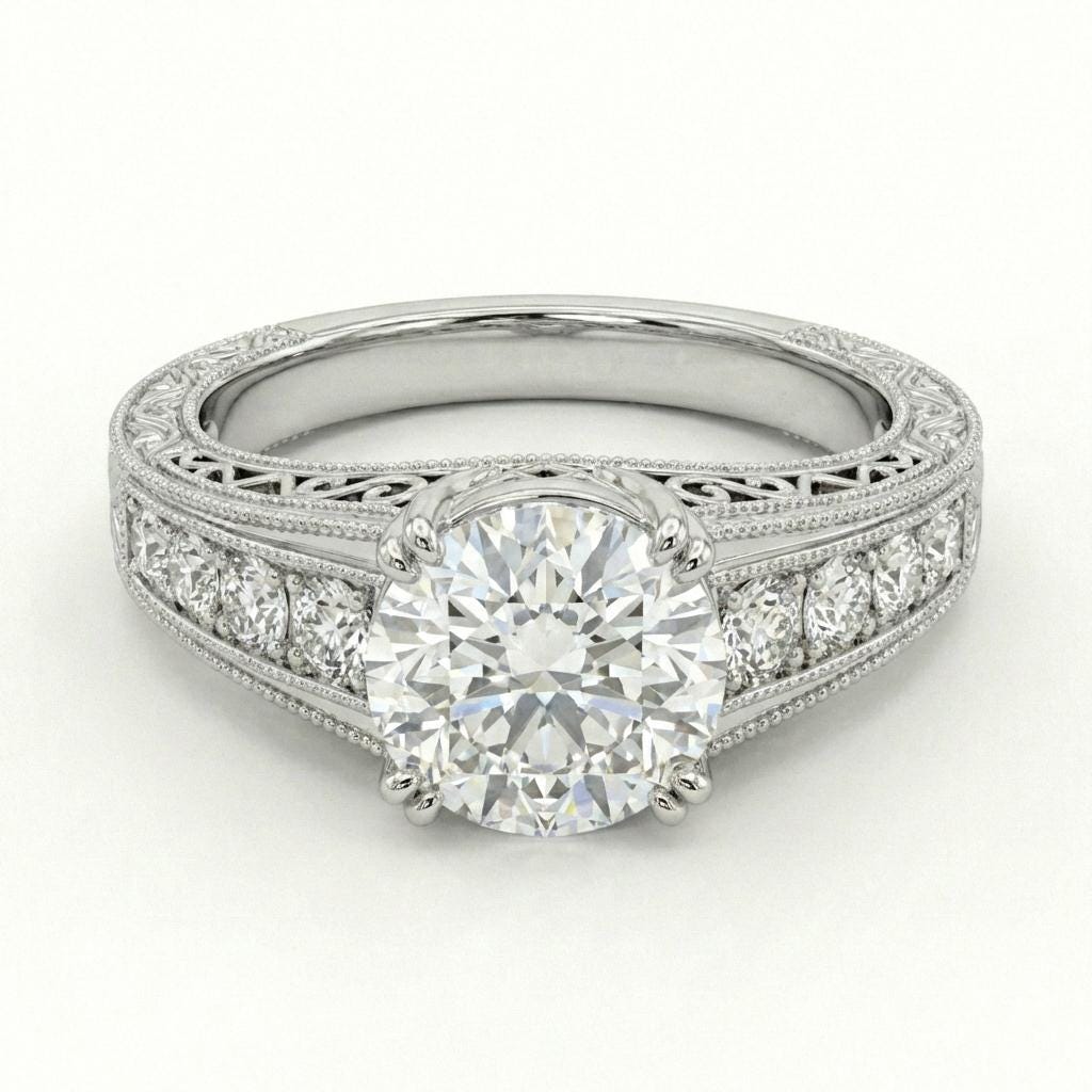 Vintage Silver Ring, Moissanite Engagement Ring in 925 Sterling Silver, Art Deco Engagement Ring, Antique Filigree Ring, Silver Promise Ring image #2