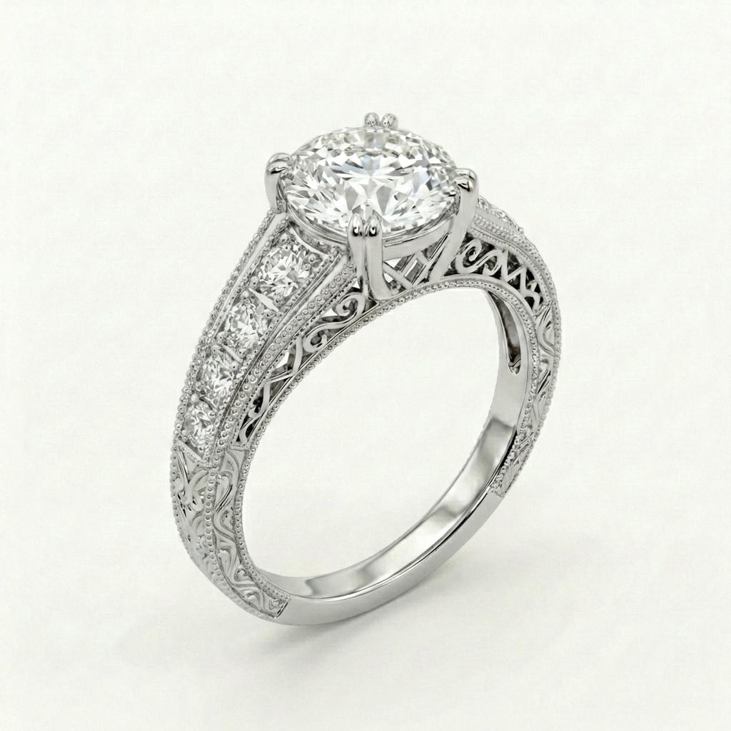 Vintage Silver Ring, Moissanite Engagement Ring in 925 Sterling Silver, Art Deco Engagement Ring, Antique Filigree Ring, Silver Promise Ring