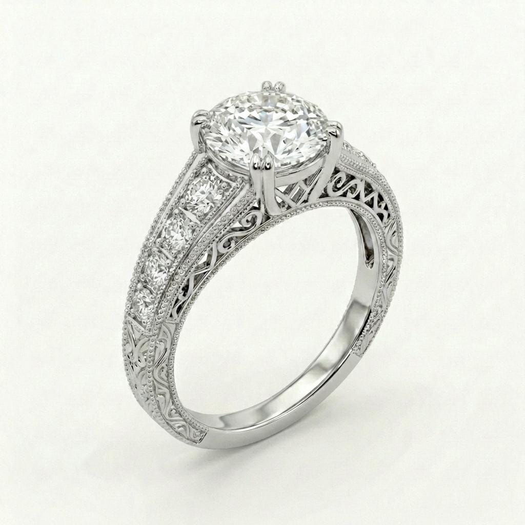Vintage Silver Ring, Moissanite Engagement Ring in 925 Sterling Silver, Art Deco Engagement Ring, Antique Filigree Ring, Silver Promise Ring