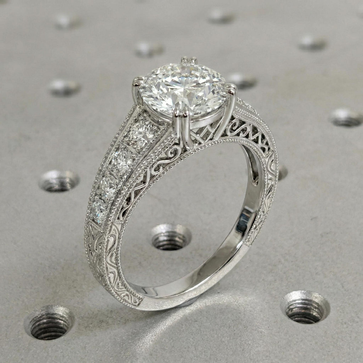 Sterling Silver Antique Ring, Vintage Silver Engagement Ring, Round cu ...