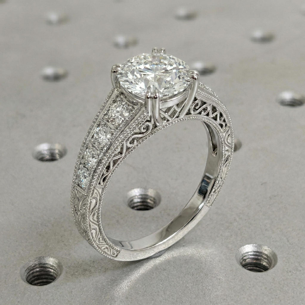 Vintage Silver Ring, Moissanite Engagement Ring in 925 Sterling Silver, Art Deco Engagement Ring, Antique Filigree Ring, Silver Promise Ring image #4