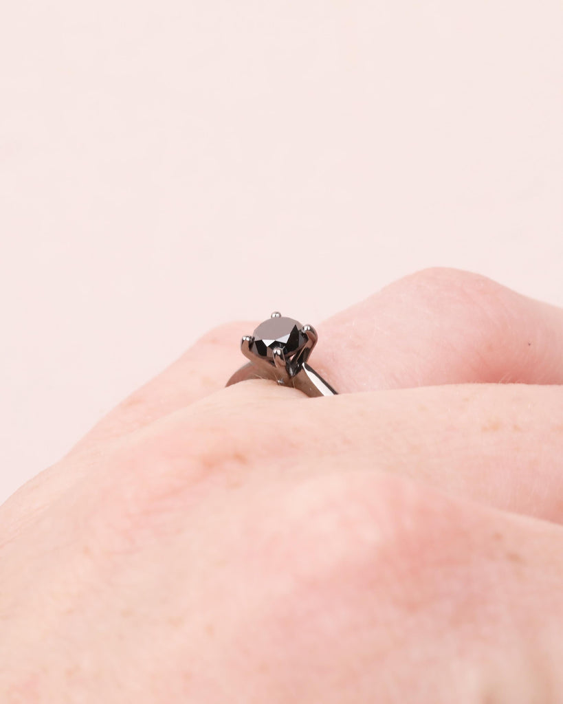 14k Black Gold Solitaire Engagement Ring, Black Diamond Ring for Women image #5