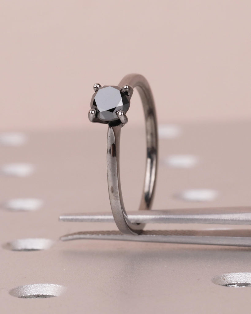 14k Black Gold Solitaire Engagement Ring, Black Diamond Ring for Women image #8