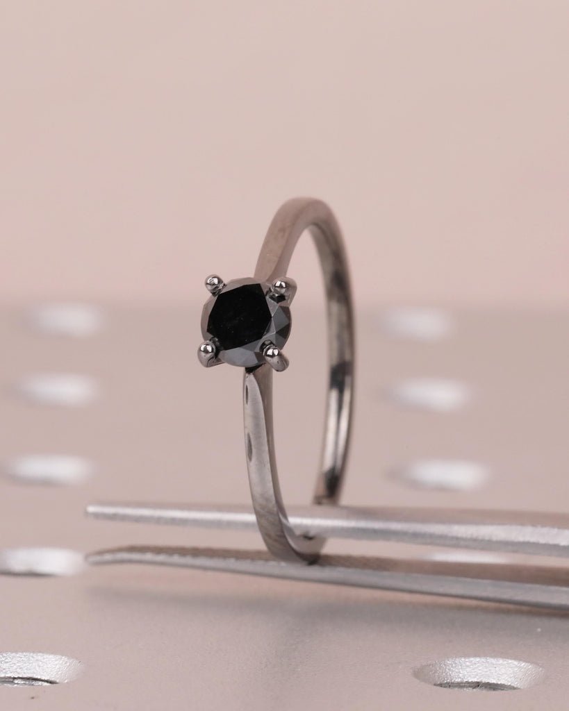 14k Black Gold Solitaire Engagement Ring, Black Diamond Ring for Women image #10