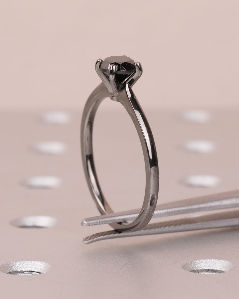 14k Black Gold Solitaire Engagement Ring, Black Diamond Ring for Women image #14