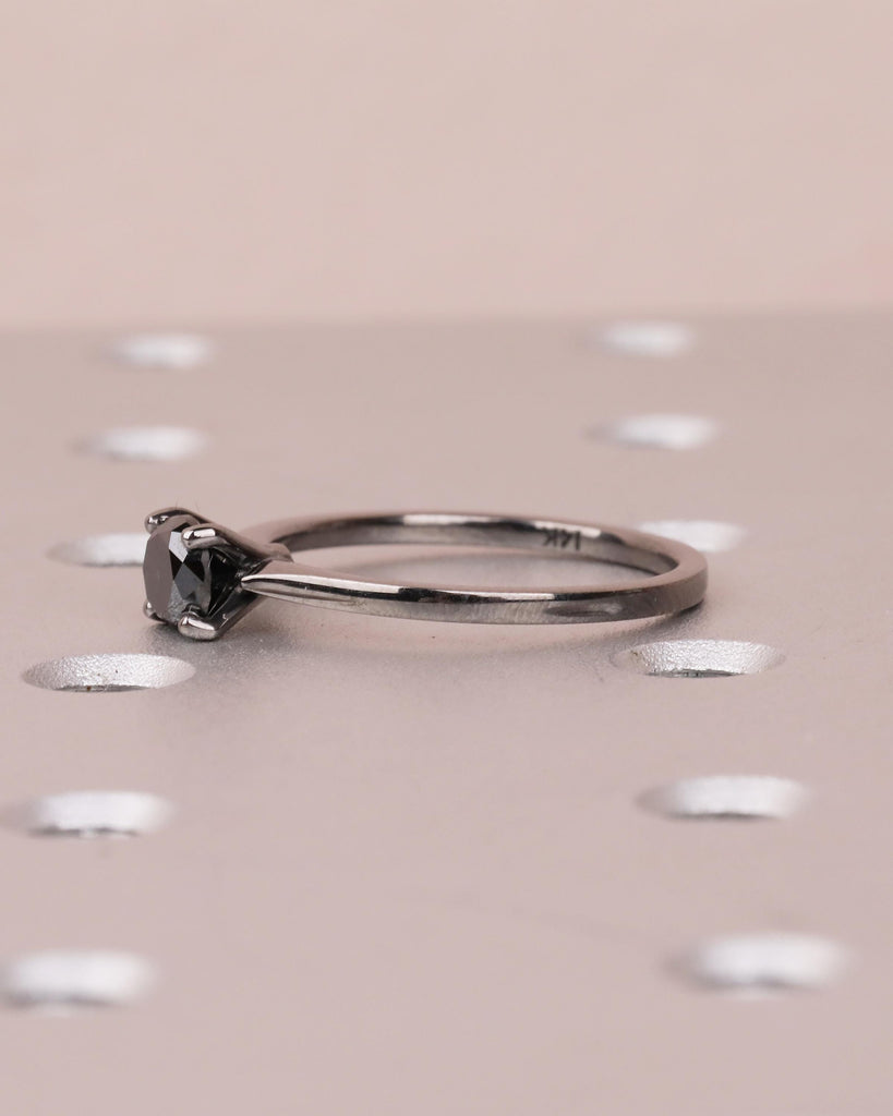 14k Black Gold Solitaire Engagement Ring, Black Diamond Ring for Women image #4
