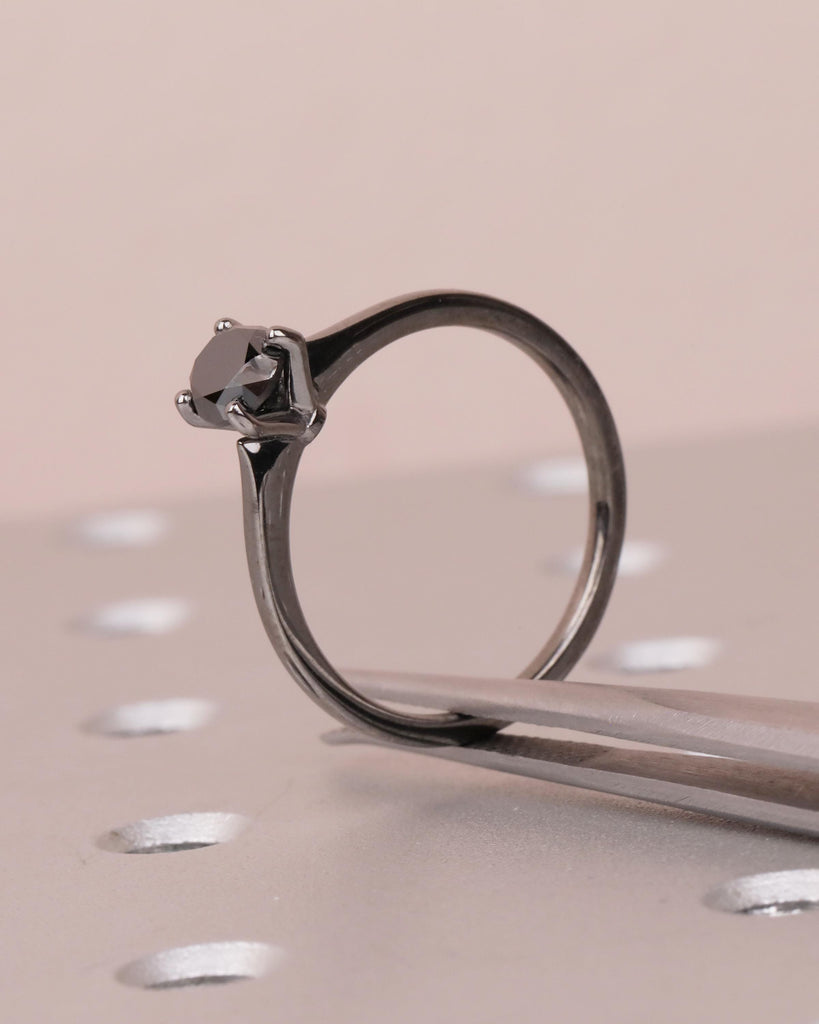 14k Black Gold Solitaire Engagement Ring, Black Diamond Ring for Women image #15