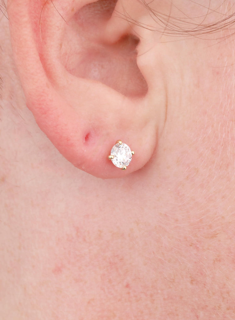 Unique Lab Grown Diamond Solitaire Studs, 14K Gold 4-Prong Round Cut