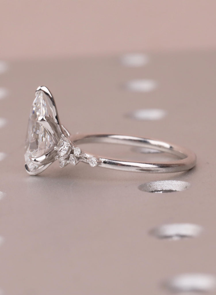 Pear Cut Moissanite Engagement Ring 14K Solid White Gold Diamond Snowdrift Diamond Cluster Ring Three Stone Bridal Alternative Wedding Ring image #5