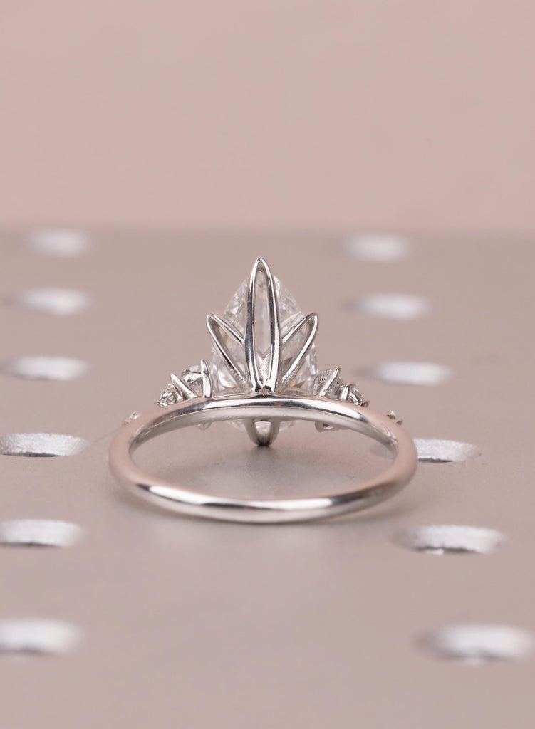 Pear Cut Moissanite Engagement Ring 14K Solid White Gold Diamond Snowdrift Diamond Cluster Ring Three Stone Bridal Alternative Wedding Ring image #6
